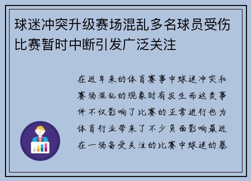 球迷冲突升级赛场混乱多名球员受伤比赛暂时中断引发广泛关注 球迷冲突升级赛场混乱多名球员受伤比赛暂时中断引发广泛关注